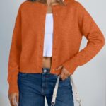 Trendy Queen Cropped Cardigan Sweaters for Women Lightweight Crop Cotton Knit Y2k Fall Outfits Fashion Clothes 2026 Orange M