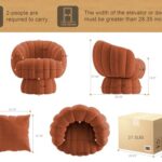 Mid Century Modern 360 Degree Barrel Swivel Accent Sofa Chair,Fluffy Velvet Fabric Lounge Wide Upholstered Pumpkin Reading Chair, Round Cloud Armchair for Living Room,Bedroom,Vanity(Burnt Orange)