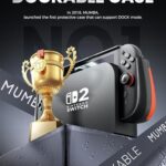 Mumba Dockable for Nintendo Switch 2 Case with Flip Stand, [Titan] Ergonomic Switch 2 Grip Protective Cover Holds 5 Game Cards & 2 TF Cards TPU Accessories and Quick-Release Joy-Con Design (Orange)