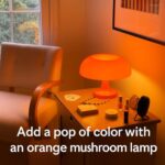 Akia Collection Orange Mushroom Lamp with 4 Replacable Bulbs– Retro Mid-Century Modern Mushroom Light for Bedroom, Nightstand or Desk