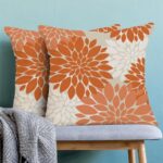 CXMEIFLY Fall Burnt Orange Outdoor Pillow Covers 18×18 Inch Set of 2 Coral White Dahlia Floral Decor Throw Pillows Modern Geometry Flower Decorative Cushion Cases for Sofa Couch Bed Decorations