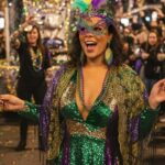 Vivrerizo 5 Pcs Carnival Costume Set, Carnival Accessory with Feather Headband Lace Mask Necklaces Shawl Scarf and Earrings for Men Women Halloween Masquerade Party Favor