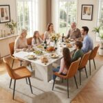 Dining Chairs Set of 4, Modern Upholstered Faux Leather Kitchen Chairs Set with Ergonomic Curved Backrest and Sturdy Metal Legs,Comfy Kitchen Side Chair for Restaurant, Café (Orange)