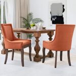 JETEAGO Dining Chairs Set of 2,Upholstered Kitchen&Dining Room Chair,Thickened Fabric Chairs with neutrally Toned Solid Wood Legs,Bronze Nail Head,Orange