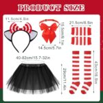 Ahzemepinyo 5 Pack Cat Costume Accessory Kit With Tulle Tutu Skirt Red Striped Knee Length Socks Arm Warmer Cat Ear Headband Bowtie for Cosplay
