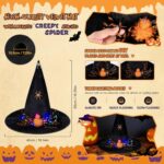 QDVDQ Light-Up Halloween Bundle costumes,Glow Spider Witch hats & Cape, Night Glow Decals, LED Hair Clips, Halloween Candy Bag & Gift Box for Spook Night Witch