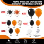 ADOINBY Black and Orange Balloon Arch Kit, 140Pcs Black Orange Latex Balloon Garland kit, 18 12 10 5 Inch Different Size Balloons for Halloween Birthday Baby Shower Thanksgiving Day Party Decorations