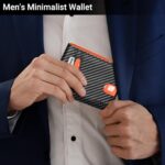 VATAN Wallet for Men Slim RFID Blocking Leather Credit Card Holder Wallet for 15 Cards, Bifold Minimalist Thin Wallet with 2 ID Windows & Cash Slot, With Gift Box (Carbon Black and Orange)