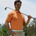 ZITY Men’s Golf Polo Shirt Short Sleeve Performance Moisture Wicking Collared Print Shirt for Golf and Casual Wear,Light Orange Zebra Stripe,L