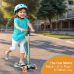 Aqua Orange 3 Wheel Scooter with Seat for Kids, Light-Up Wheels, Adjustable Lean to Steer Handlebar and Seat, Smooth Wheels, Wide No-Slip Deck, Rear Foot Brake, Toddler Outdoor Toys for Ages 2+