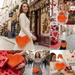 Miayon Heart Shaped Faux Fur Clutch Purse Fluffy Crossbody Shoulder Bag for Women Valentine Orange