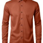JEMITOP Men’s Stretch Wrinkle Free Dress Shirts Formal Wedding Prom Long Sleeve Button Down Shirt Burnt Orange XL