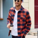 MAGCOMSEN Men’s Flannel Shirts Long Sleeve Plaid Shirts Cotton Soft Casual Shirt Button Down Shirt with Pockets Orange,L