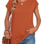 Zeagoo Burnt Orange Tops for Women Summer Casual Cap Sleeve Tshirts Shirts Business Dressy Spring Fashion Outfits Trendy Clothes