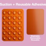 SEMBO Reusable & Restickable Nano Gel Silicone Sticky Suction Phone Grip with Removable Mounting Tape, Hands-Free Phone Accessories Holder for Selfies and Videos(Orange)