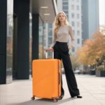 Cosbarn 5 Piece Luggage Sets with Spinner Wheels, Hardshell ABS Suitcase Set with Tsa Lock, Lightweight Hardside Waterproof Travel Suitcases for Men Women, Orange (20″/24″/28″)