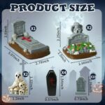 Warmtree 19 Pcs Halloween Miniature Tombstones Halloween Village Accessories Mini Tombstones Miniature Figurines Multiple Sizes Multicolor Resin Figurines for Diorama Outdoor Home Decor