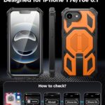 Magnetic for iPhone 17e Case/iPhone 16e Case with Screen Protector & Invisible Kickstand, [Compatible with MagSafe] 3-in-1 Full Body Military Grade Heavy Duty Phone Cover for iPhone 17 E/16 E, Orange