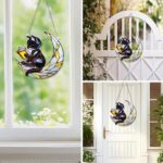 EOBROMD Stained Glass Window Hanging Suncatcher, Black Cat and Moon Double Side Glass Panel Sun Catchers, Handmade Decor Birthday Gifts for Women, Men, Mom, Couples and Lovers 7.8×7.8 inch