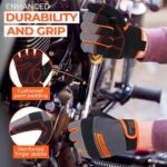 HANDLANDY Work Gloves Mens & Women, Utility Safety Mechanic Working Gloves Touch Screen, Flexible Breathable Yard Work Gloves (Medium, Orange)