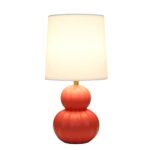Simple Designs LT1162-ORG 12.5″ Chic Glow Stacked Double Gourd Ceramic Table Lamp, for Bedroom, Office, Living Room, Stylish Spaces, Orange, White Fabric Shade