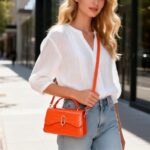 XMLiZhiGu Mini Crossbody Bag for Women, Cute Mini Purse, Ladies Small Top Handle Satchel, Trendy Daily Clutch PU Leather Orange Purse