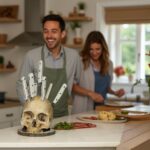 Skull Knife Holder for Storage, Funny Skeleton Knife Holder, Creative Horror Storage Head Rack, Skeleton Knife Stand for a Scary Party.