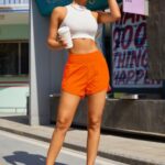 BMJL Women’s Athletic Shorts High Waisted Running Short Pocket Sporty Short Gym Elastic Workout Shorts 2.5″(L, Neon Orange)