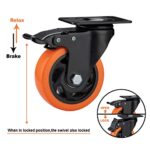 ASRINIEY 4″ Caster Wheels, Casters Set of 4 Heavy Duty – Orange Polyurethane Castors, Top Plate Swivel Wheels, 4-Pack Industrial Casters with Brake, Locking Caster for Furniture and Workbench