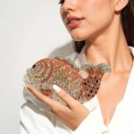 Tngan Women Mini Fish Clutch Luxury Rhinestones Purse Sparkling Banquet Handbag Wedding Party Clutch Bag, Gold Orange