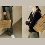 Lamyba Sel De Mer Canvas HandBag Upcycled Canvas Leather Tote Bag,Small Orange