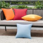 MIULEE Pack of 4 Decorative Outdoor Waterproof Pillow Covers Square Garden Cushion Case PU Coating Throw Pillow Cover for Tent Park Couch 18×18 Inch Orange