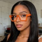 Onrtry Oversized Square Blue Light Glasses for Women Men Fashion Semi Rimless Glasses Non Prescription Eyeglasses(Orange)
