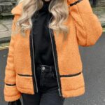 Tankaneo Womens Faux Fur Jackets Winter Trendy Sherpa Moto Leather Patchwork Zip Up Coat