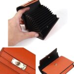 QeenRTUU Pu Leather Small Credit Card Holder for Women Wallet Accordion Style Compact Womens Card Holder Wallet for Women Card Case Organizer (Orange)