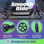 Skidee Kick Scooter for Kids Ages 6+ – Adjustable Handlebar Up to 41″ High, Large Wheels, Anti-Shock Suspension – Foldable, Lightweight Scooters for Kids, Teens & Adults, Max Load 220 Lbs