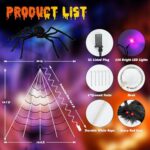 Halloween Decorations Spider Web Lights, 250 LED Purple Lights 19.7FT x 14.8FT Giant Halloween Decorations with 8 Modes Waterproof for Indoor Outdoor House Garden Yard?30″ Large Spider Included