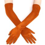 EORUBE Long Opera 1920s Satin Gloves for Women Elbow Length Party Costume Gloves (Smooth 20.5″ – Orange)