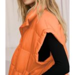 Songling Womens Oversized Puffer Vest Stand Collar Full Zip Sleeveless Bubble Puffer Vest Quilted Padded Warm Coat Outwear (Orange,L)