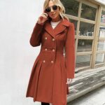 GRACE KARIN Women Fashion Lapel Double-Breasted A Line Trench Coat Jacket Orange XL