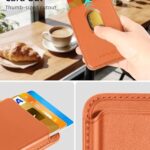 HiWe for MagSafe Wallet, 3 Cards Holder with RFID Blocking, Stronger Magnetic Wallet for iPhone 17/16/15/14/13/12 Series, Vegan Leather Minimalist Slim, 1 Slot, Orange