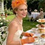 Bniksok 1920s Orange Fascinators Hat Set for Women Tea Party Headband Lace Gloves