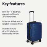 Amazon Basics 21″ Hardside Carry-On Luggage with Multi-directional Wheels, Expandable for Up to 25% More Space, Scratch-Resistant Surface, Organized Interior, Navy Blue