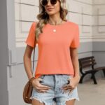 Zeagoo Orange Tops for Women Trendy Short Sleeve Tshirt Crewneck Baic Tee Shirt Summer Outfit Spring Clothes