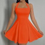 Women’s Square Neck Summer Casual Dress Sleeveless Tank Top Stretch Flare Street Shot Beach Party Club Mini Dresses Orange Outfits Large