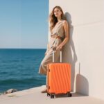 Eeeza Carry on Luggage Sets 22x14x9 Airline Approved Durable Travel Luggage Suitcases with Wheels,ABS Hard Case Suitcases with Spinner Wheels,(Orange,3 Piece Sets(20″/DB/TB))