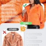 Jsslaik Women’s Cropped Faux Fur Jacket with Hidden Pockets and Buttons Plush Shawl Collar Cardigan Coat – Warm Lightweight Winter Outerwear for Fall Spring?Coral Orange-M?