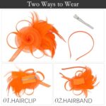 AMCAMI Fascinators Hats with Feather for Women 2025 Derby Hats Tea Party Hat with Headband and Clip Orange