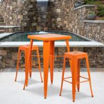 Flash Furniture Lily 4 Pack Commercial Grade 30″ High Backless Orange Metal Indoor-Outdoor Barstool with Square Seat