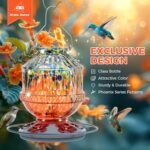 Blown Glass Hummingbird Feeders for Outdoors, 25 Ounces Wild Bird Nectar Feeder with Perch & 5 Flower Feeding Ports Leak Proof Hanging for Garden Backyard Decor, Gifts for Women Mom, Orange